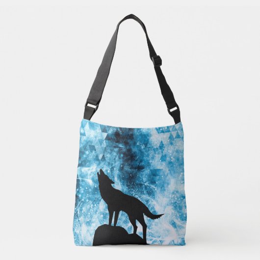 Howling Wolf Winter sneeuwblauwe rook Abstract Crossbody Tas (Voorkant)