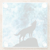 Howling Wolf Winter sneeuwblauwe rook Abstract Glazen Onderzetter (Achterkant)