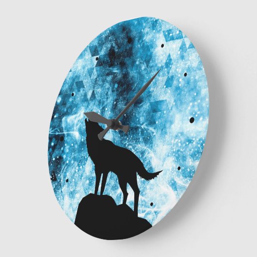 Howling Wolf Winter sneeuwblauwe rook Abstract Grote Klok (Hoek)