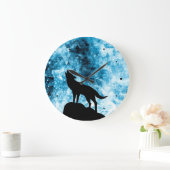 Howling Wolf Winter sneeuwblauwe rook Abstract Grote Klok (Huis)