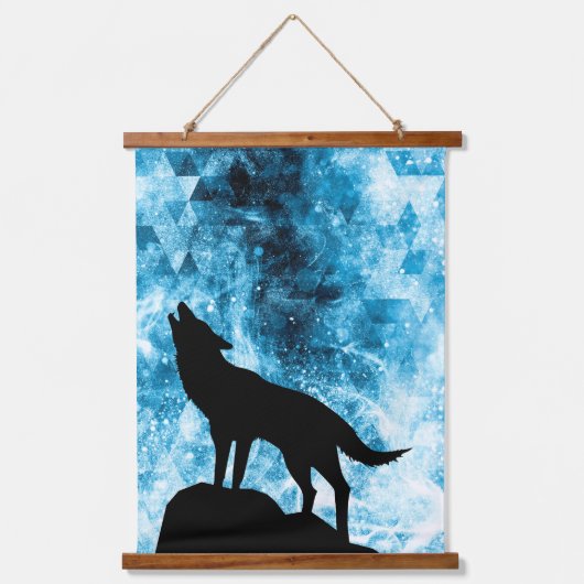 Howling Wolf Winter sneeuwblauwe rook Abstract Hangend Wandkleed (Voorkant)