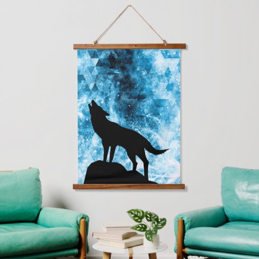 Howling Wolf Winter sneeuwblauwe rook Abstract Hangend Wandkleed (Woonkamer)