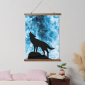 Howling Wolf Winter sneeuwblauwe rook Abstract Hangend Wandkleed (Slaapkamer)