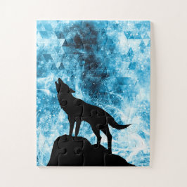 Howling Wolf Winter sneeuwblauwe rook Abstract Legpuzzel