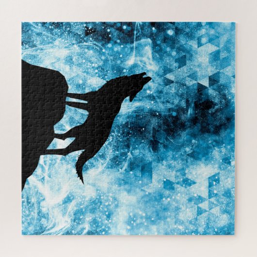 Howling Wolf Winter sneeuwblauwe rook Abstract Legpuzzel (Horizontaal)