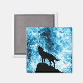 Howling Wolf Winter sneeuwblauwe rook Abstract Magneet (Voorkant / Achterkant)