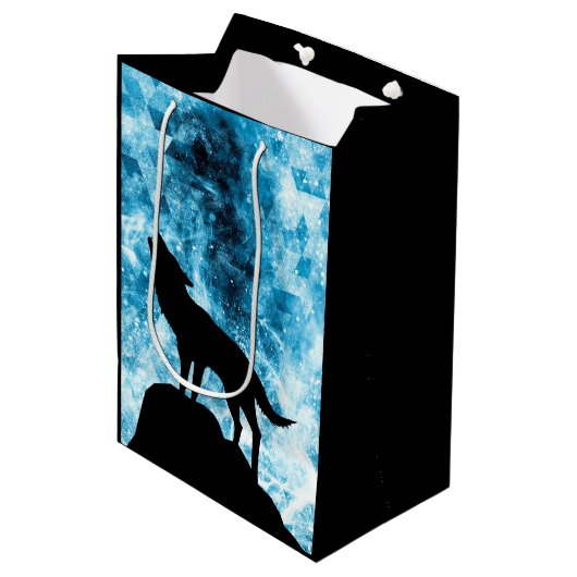 Howling Wolf Winter sneeuwblauwe rook Abstract Medium Cadeauzakje (Voorkant Gekanteld)