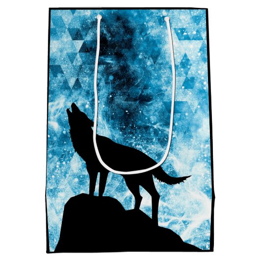 Howling Wolf Winter sneeuwblauwe rook Abstract Medium Cadeauzakje (Achterkant)