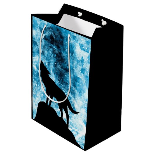 Howling Wolf Winter sneeuwblauwe rook Abstract Medium Cadeauzakje (Achterkant Gekanteld)