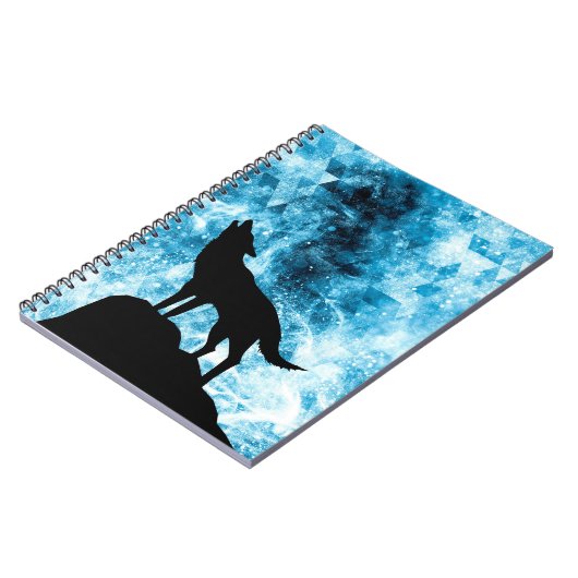 Howling Wolf Winter sneeuwblauwe rook Abstract Notitieboek (Linkerzijde)