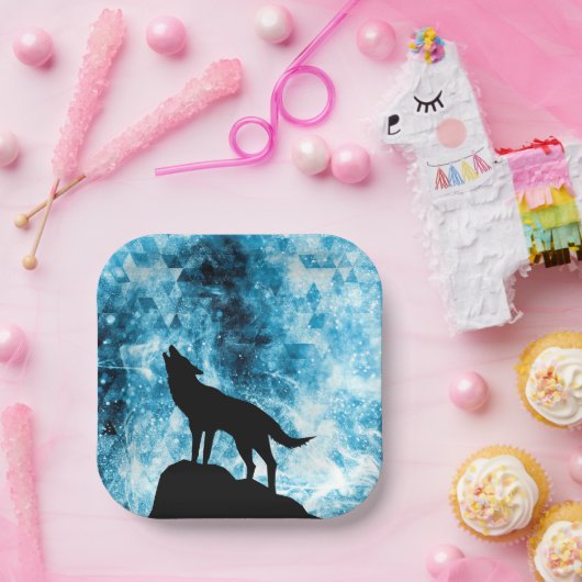 Howling Wolf Winter sneeuwblauwe rook Abstract Papieren Bordje (Feest)