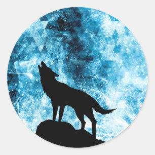 Howling Wolf Winter sneeuwblauwe rook Abstract Ronde Sticker