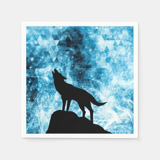 Howling Wolf Winter sneeuwblauwe rook Abstract Servet (Voorkant)