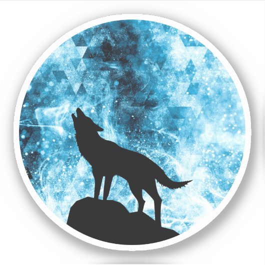 Howling Wolf Winter sneeuwblauwe rook Abstract Sticker (Voorkant)