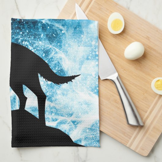 Howling Wolf Winter sneeuwblauwe rook Abstract Theedoek (Quarter Fold)