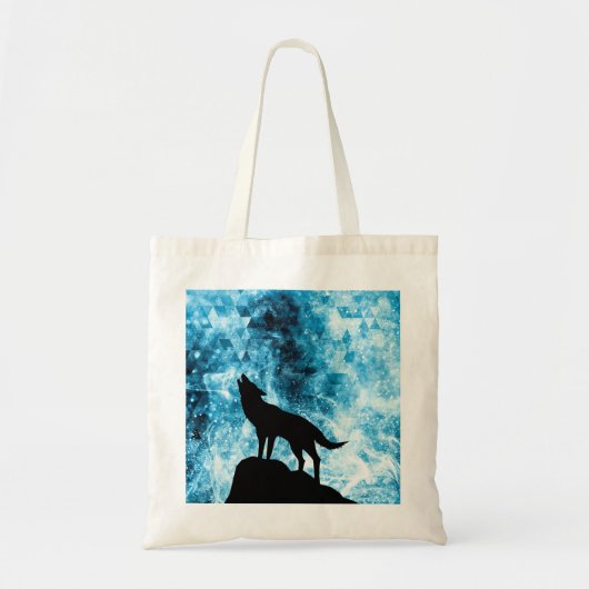 Howling Wolf Winter sneeuwblauwe rook Abstract Tote Bag (Voorkant)