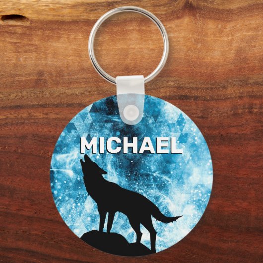 Howling Wolf Winter sneeuwblauwe rook Custom Naam Sleutelhanger (Achterkant)