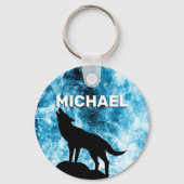 Howling Wolf Winter sneeuwblauwe rook Custom Naam Sleutelhanger (Achterkant)