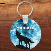Howling Wolf Winter sneeuwende blauwe rook Aangepa Sleutelhanger (Voorkant)