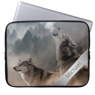 Howling Wolven Foto Monogram laptophoes Laptop Sleeve