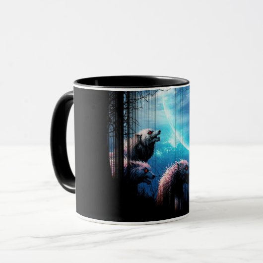 Howling Wolven met rode ogen Mok (Voorkant links)