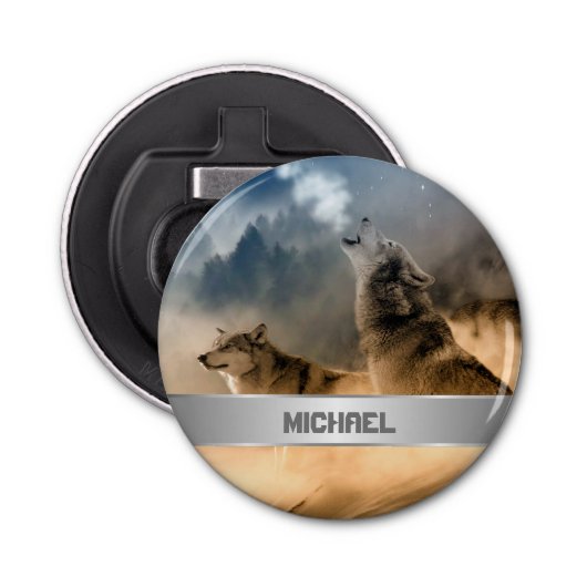 Howling Wolves Foto Button Flesopener (Voorkant)