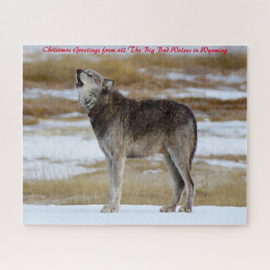 Howling Wolves. Kerstgroeten Legpuzzel (Horizontaal)