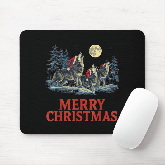 Howling Wolves Merry Christmas Holiday Design  Muismat (Met muis)