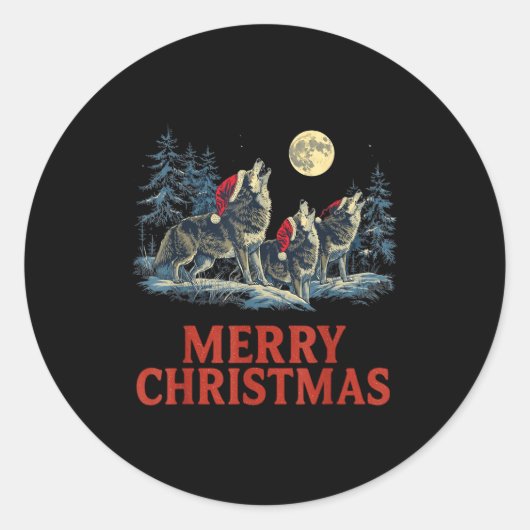 Howling Wolves Merry Christmas Holiday Design Ronde Sticker (Voorkant)