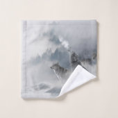 Howling Wolves Mountain Fog Scene Print Bad Handdoek (Wasdoekje)