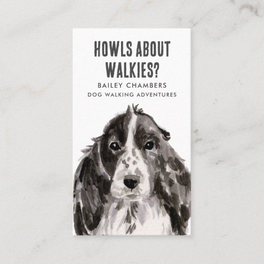 Howls Over Walkies Waterverf Dog Walker Visitekaartje (Voorkant)