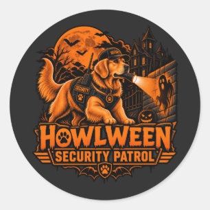 Howlween Beveiligingspatrouille Gouden Retriever H Ronde Sticker