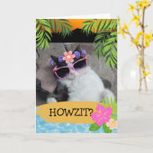 Howzit? Hawaiian Thlek Chill Cat Pink Shades Kaart (Gele Bloem)
