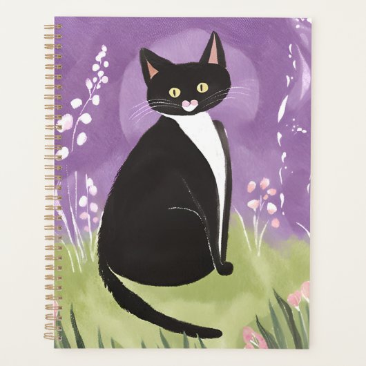 Hr. Chonk | Tuxedo Kat Paarse Waterverf Planner (Voorkant)