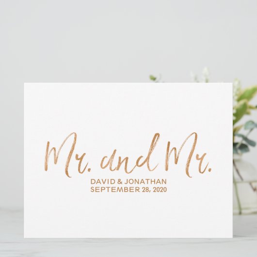 "Hr. en Hr." Trouwbord | Stijlvol Koper Save The Date (Staand voorkant)