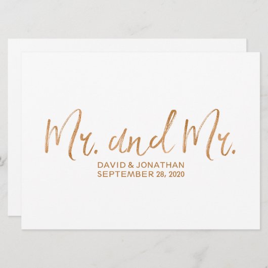 "Hr. en Hr." Trouwbord | Stijlvol Koper Save The Date (Voorkant / Achterkant)