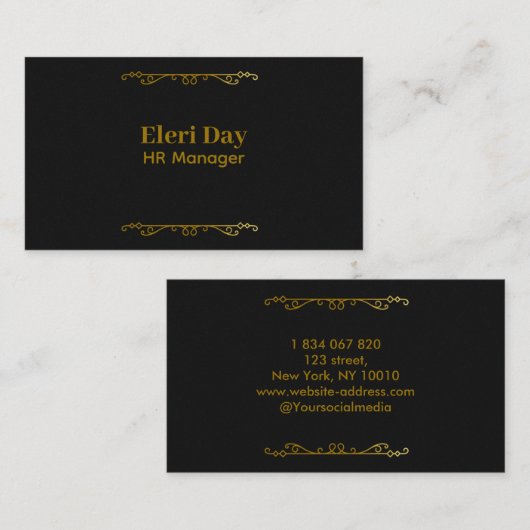 HR Manager Elegant Black Visitekaartje (Voorkant / Achterkant)