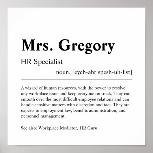 HR Specialist Personalized Gift Poster (Voorkant)