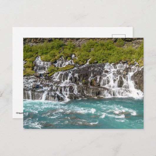 Hraunfossar watervallen - West-IJsland Briefkaart (Voorkant / Achterkant)