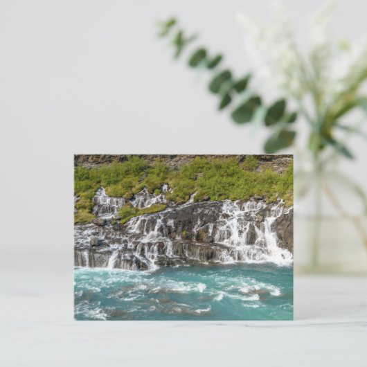 Hraunfossar-watervallen - Western IJsland Briefkaart (Staand voorkant)