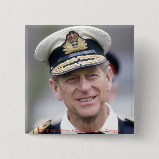HRH De prins Philip van Edinburgh Vierkante Button 5,1 Cm (Voorkant)