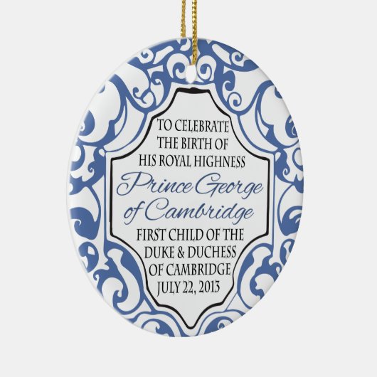 HRH Prince George Blue/White Scroll Keramisch Ornament (Rechts)