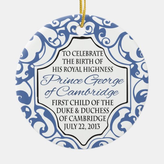 HRH Prince George Blue/White Scroll Keramisch Ornament (Voorkant)