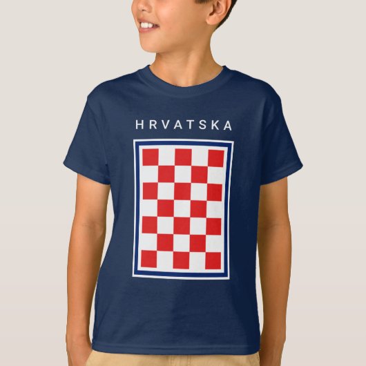 Hrvatska Schachbrett Blau Rand T-shirt (Voorkant)