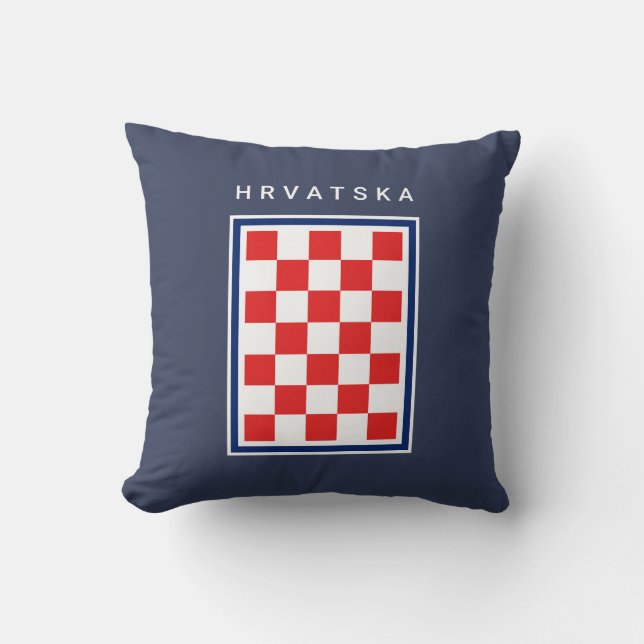 Hrvatska Schakend Blauw Rand Kussen (Voorkant)
