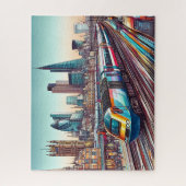 HST Trein Verlaat Londen + Landmarks Illustratie Legpuzzel (Verticaal)