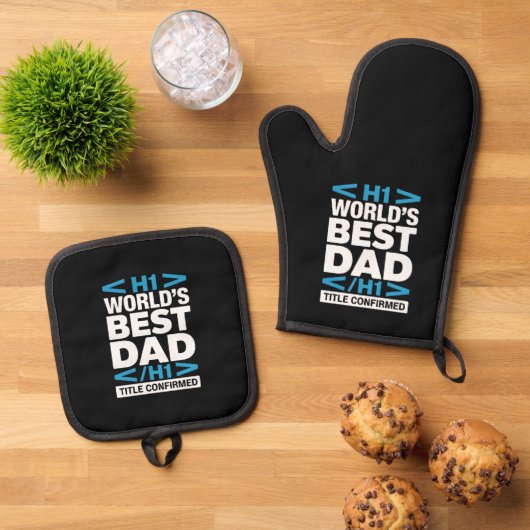 HTML H1 World's Best Dad Code Keuken Ovenwant & Pannenlap Set (Top down)