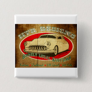 HTR Designs Barely Legal Kustoms Garage Vierkante Button 5,1 Cm