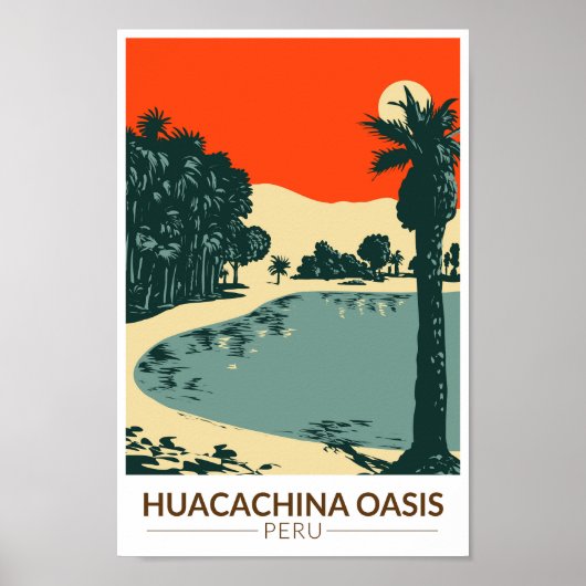 Huacachina Peru Reizen Kunst Vintage Poster (Voorkant)
