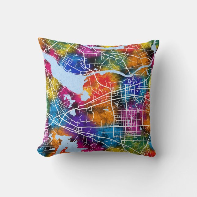 Huainan China Stadsplattegrond Kussen (Voorkant)